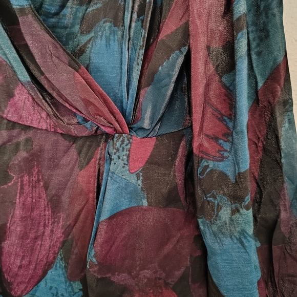 Ava & Viv Sheer Wrap Midi Dress Balloon Long Sleeve Teal Burgundy/Blue Sz 1X NWT - Picture 4 of 15